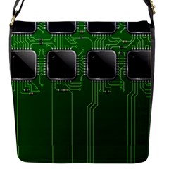 Green Circuit Board Pattern Flap Messenger Bag (S)