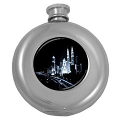 Kuala Lumpur Urban Night Building Round Hip Flask (5 Oz) by Nexatart