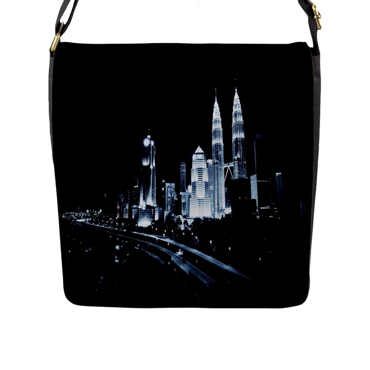 Kuala Lumpur Urban Night Building Flap Messenger Bag (L) 