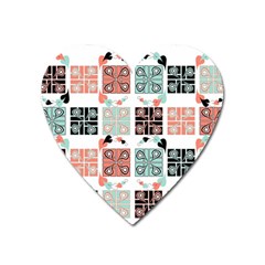 Mint Black Coral Heart Paisley Heart Magnet by Nexatart