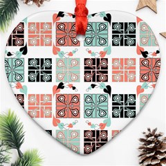 Mint Black Coral Heart Paisley Heart Ornament (two Sides) by Nexatart