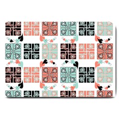 Mint Black Coral Heart Paisley Large Doormat  by Nexatart