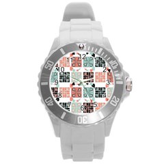 Mint Black Coral Heart Paisley Round Plastic Sport Watch (l) by Nexatart