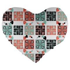 Mint Black Coral Heart Paisley Large 19  Premium Flano Heart Shape Cushions by Nexatart