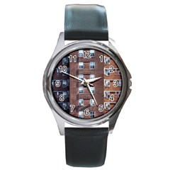 New York Building Windows Manhattan Round Metal Watch by Nexatart