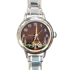 Paris Eiffel Tower Round Italian Charm Watch by Nexatart