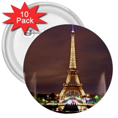 Paris Eiffel Tower 3  Buttons (10 Pack)  by Nexatart