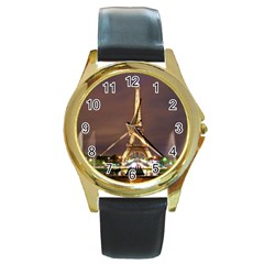 Paris Eiffel Tower Round Gold Metal Watch