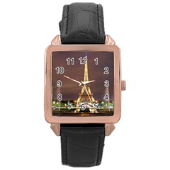 Paris Eiffel Tower Rose Gold Leather Watch 