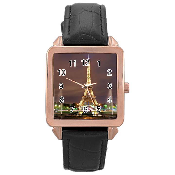 Paris Eiffel Tower Rose Gold Leather Watch 