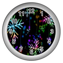 Nowflakes Snow Winter Christmas Wall Clocks (silver)  by Nexatart