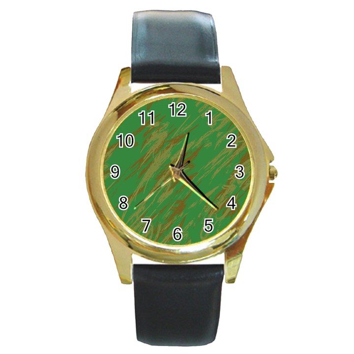 Brown green texture                                                  			Round Gold Metal Watch