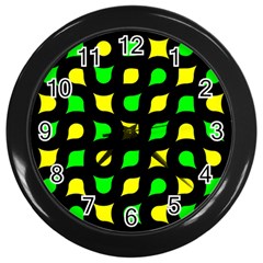 Yellow Green Shapes                                                     			wall Clock (black) by LalyLauraFLM