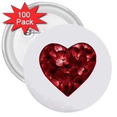 Floral Heart Shape Ornament 3  Buttons (100 Pack)  by dflcprints