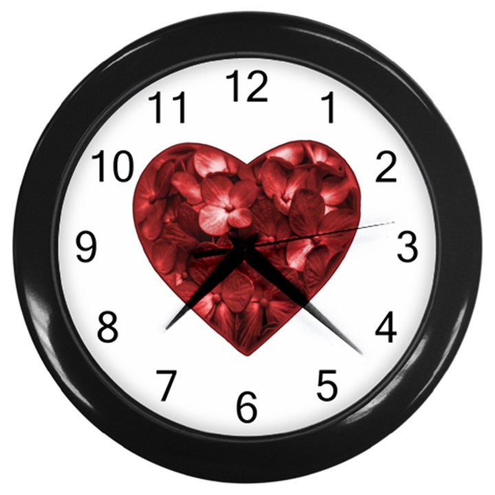 Floral Heart Shape Ornament Wall Clocks (Black)