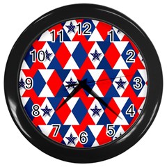 Patriotic Red White Blue 3d Stars Wall Clocks (black) by Nexatart