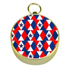 Patriotic Red White Blue 3d Stars Gold Compasses by Nexatart