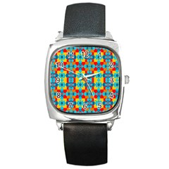 Pop Art Abstract Design Pattern Square Metal Watch by Nexatart