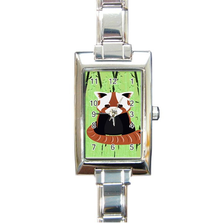 Red Panda Bamboo Firefox Animal Rectangle Italian Charm Watch