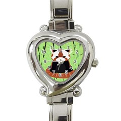 Red Panda Bamboo Firefox Animal Heart Italian Charm Watch by Nexatart