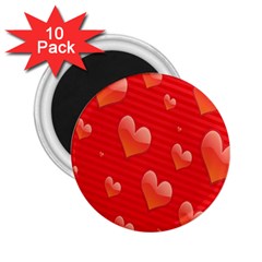 Red Hearts 2 25  Magnets (10 Pack)  by Nexatart