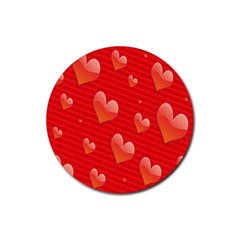 Red Hearts Rubber Round Coaster (4 Pack)  by Nexatart