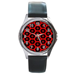 Red Bee Hive Texture Round Metal Watch by Nexatart