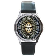 Stained Glass Colorful Glass Round Metal Watch by Nexatart