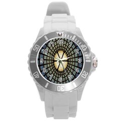 Stained Glass Colorful Glass Round Plastic Sport Watch (l) by Nexatart