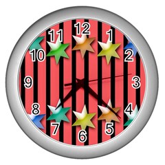 Star Christmas Greeting Wall Clocks (silver)  by Nexatart