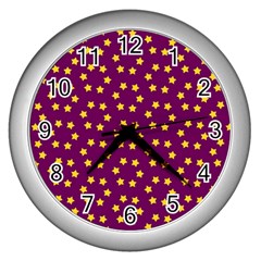 Star Christmas Red Yellow Wall Clocks (silver)  by Nexatart