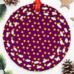 Star Christmas Red Yellow Ornament (round Filigree) by Nexatart