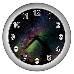 Starry Sky Galaxy Star Milky Way Wall Clocks (silver)  by Nexatart