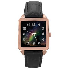 Starry Sky Galaxy Star Milky Way Rose Gold Leather Watch  by Nexatart