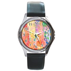 Watercolour Watercolor Paint Ink  Round Metal Watch by Nexatart