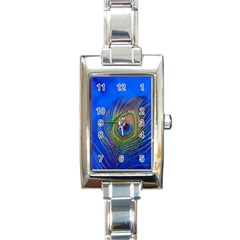 Blue Peacock Feather Rectangle Italian Charm Watch