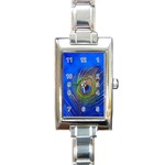 Blue Peacock Feather Rectangle Italian Charm Watch Front