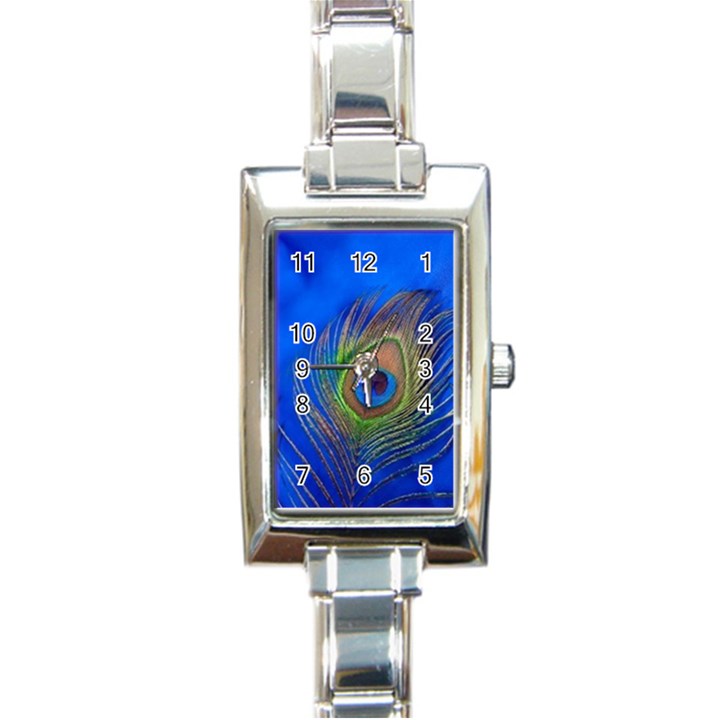 Blue Peacock Feather Rectangle Italian Charm Watch