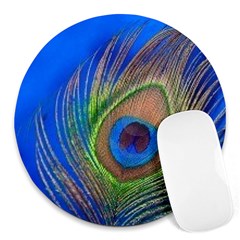 Blue Peacock Feather Round Mousepads by Amaryn4rt