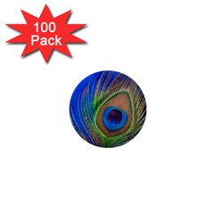 Blue Peacock Feather 1  Mini Buttons (100 Pack)  by Amaryn4rt