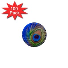 Blue Peacock Feather 1  Mini Magnets (100 pack) 