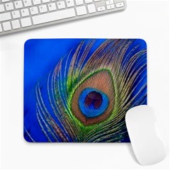 Blue Peacock Feather Large Mousepads by Amaryn4rt