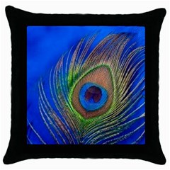 Blue Peacock Feather Throw Pillow Case (Black)