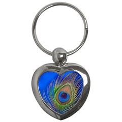 Blue Peacock Feather Key Chains (heart)  by Amaryn4rt