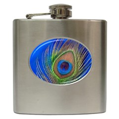 Blue Peacock Feather Hip Flask (6 oz)