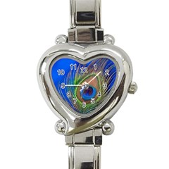 Blue Peacock Feather Heart Italian Charm Watch