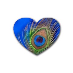 Blue Peacock Feather Rubber Coaster (Heart) 