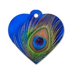 Blue Peacock Feather Dog Tag Heart (One Side) Front