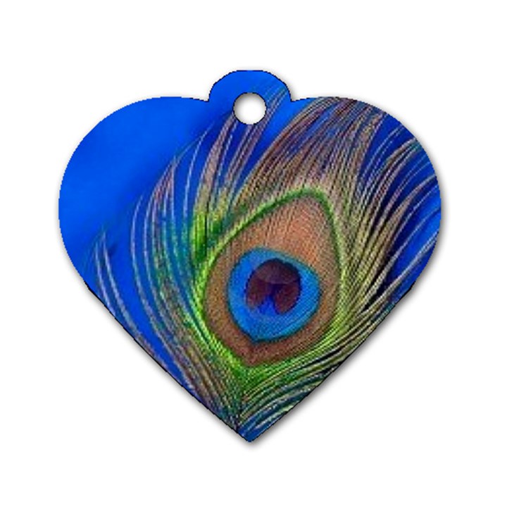 Blue Peacock Feather Dog Tag Heart (One Side)