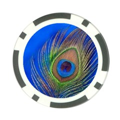 Blue Peacock Feather Poker Chip Card Guard